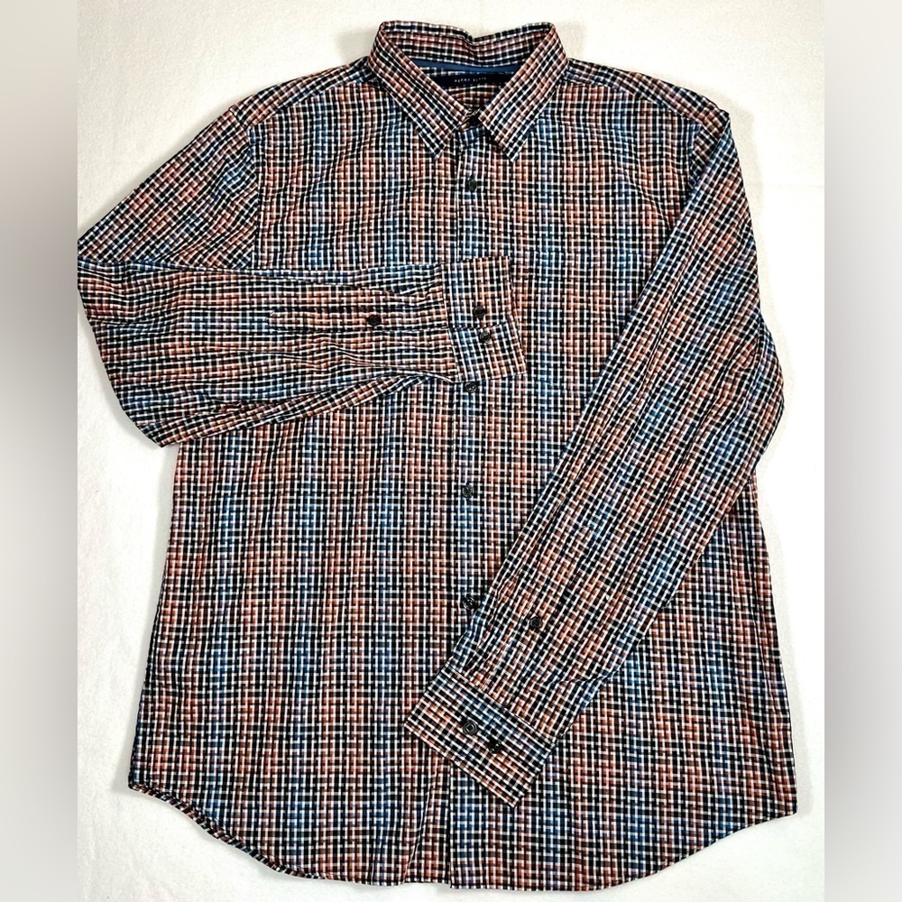 PERRY ELLIS Men's Slim Fit Stretch Multi-Color Long‎ Sleeve Button Shirt Size L